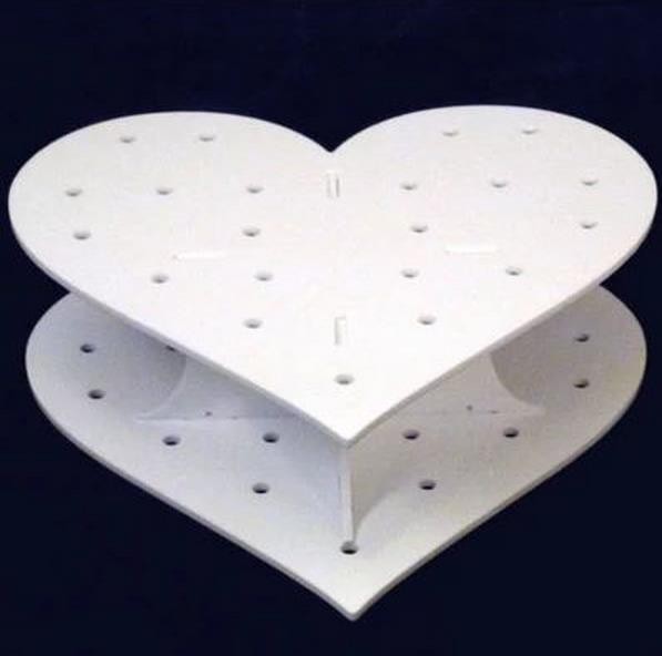 Support acrylique de gâteau de mariage de double de forme de coeur/présentoirs blancs